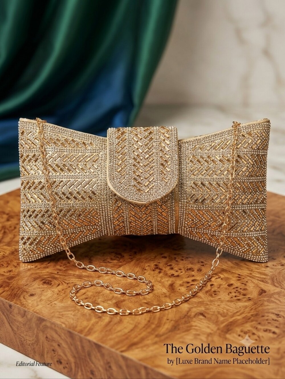 LMD/9000 Collection Women's Pavé Gold Rhinestone Bowtie Shape Clutch Handbag - Picture 3 of 10